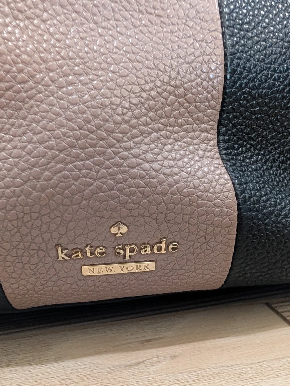 Kate Spade Black Taupe Leather Colorblock Drawstring Bucket Shoulder Bag